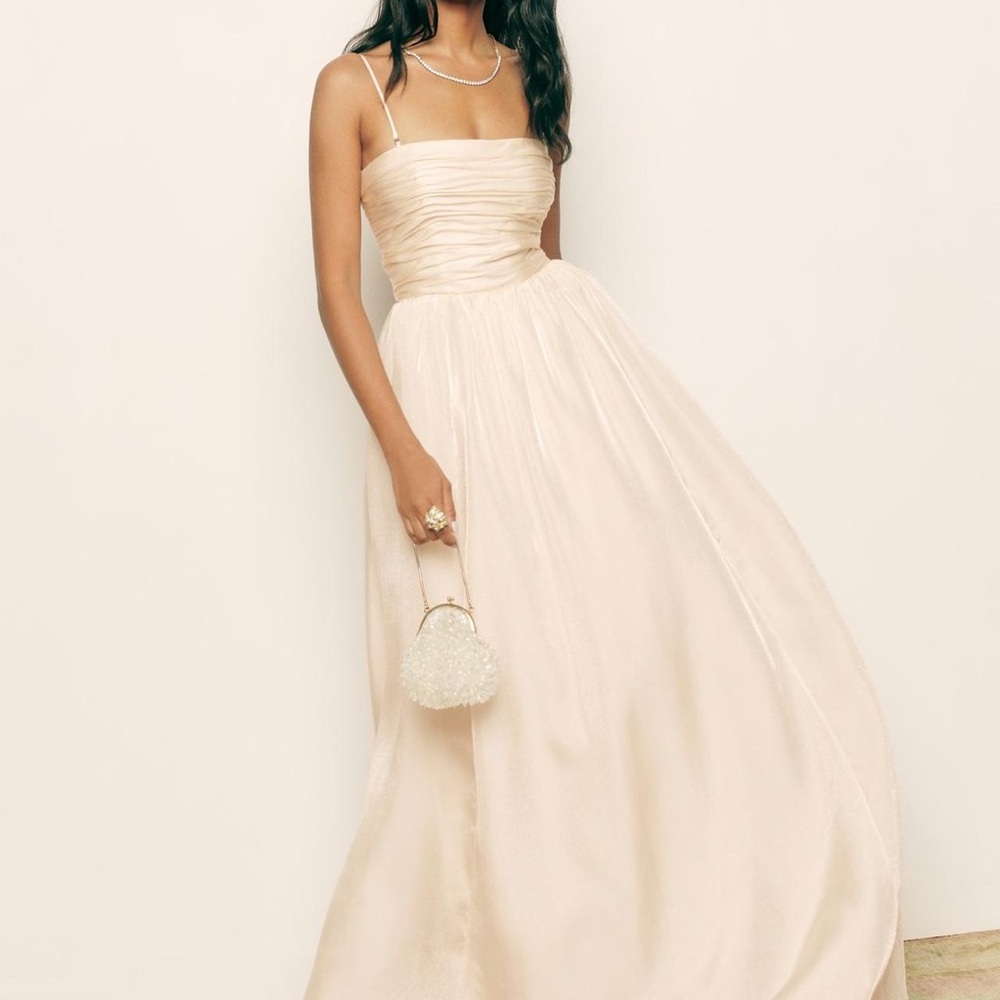 Reformation Cream Ruched Spaghetti-Strap Maxi Dress
